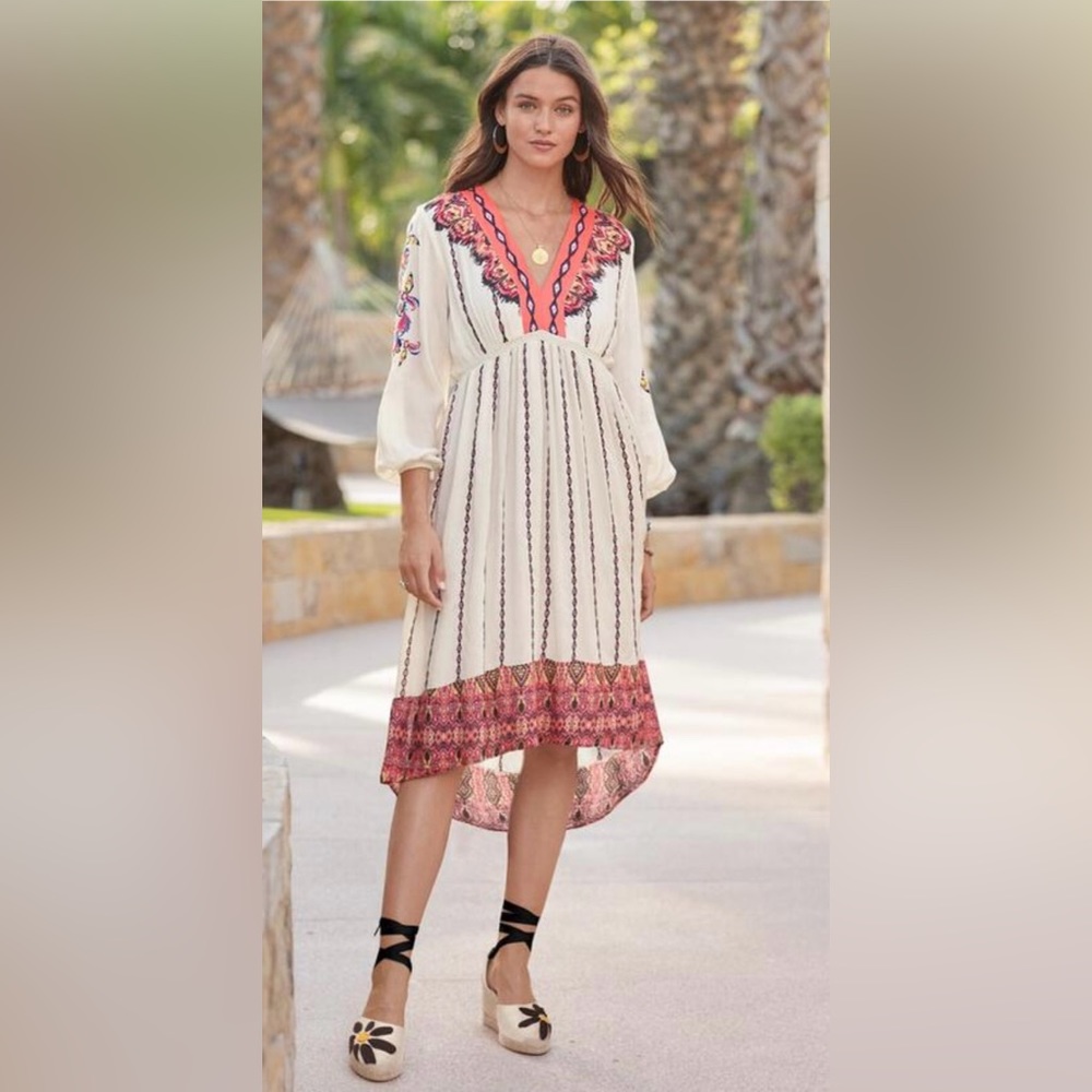 Sundance Cream Midi Dress with Pink Accents